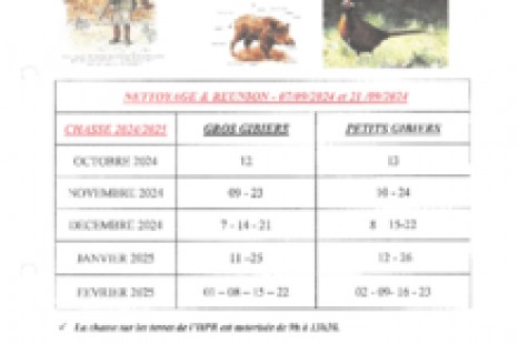 Dates chasse Amicale de chasse de l'HPR